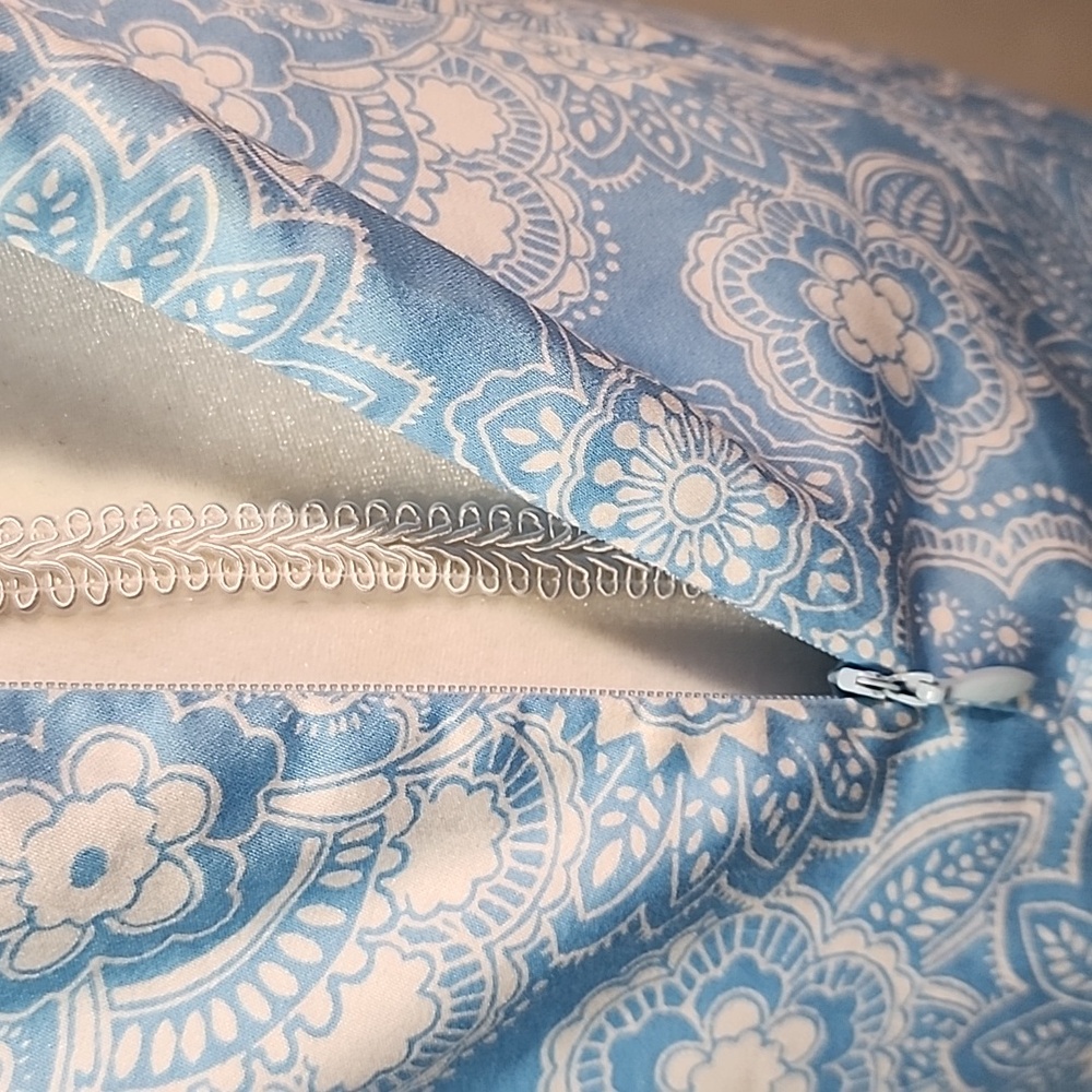 Ann Taylor Loft Blue Paisley Floral Sleeveless Short Embroidered Shift Dress. 4 - Picture 6 of 14